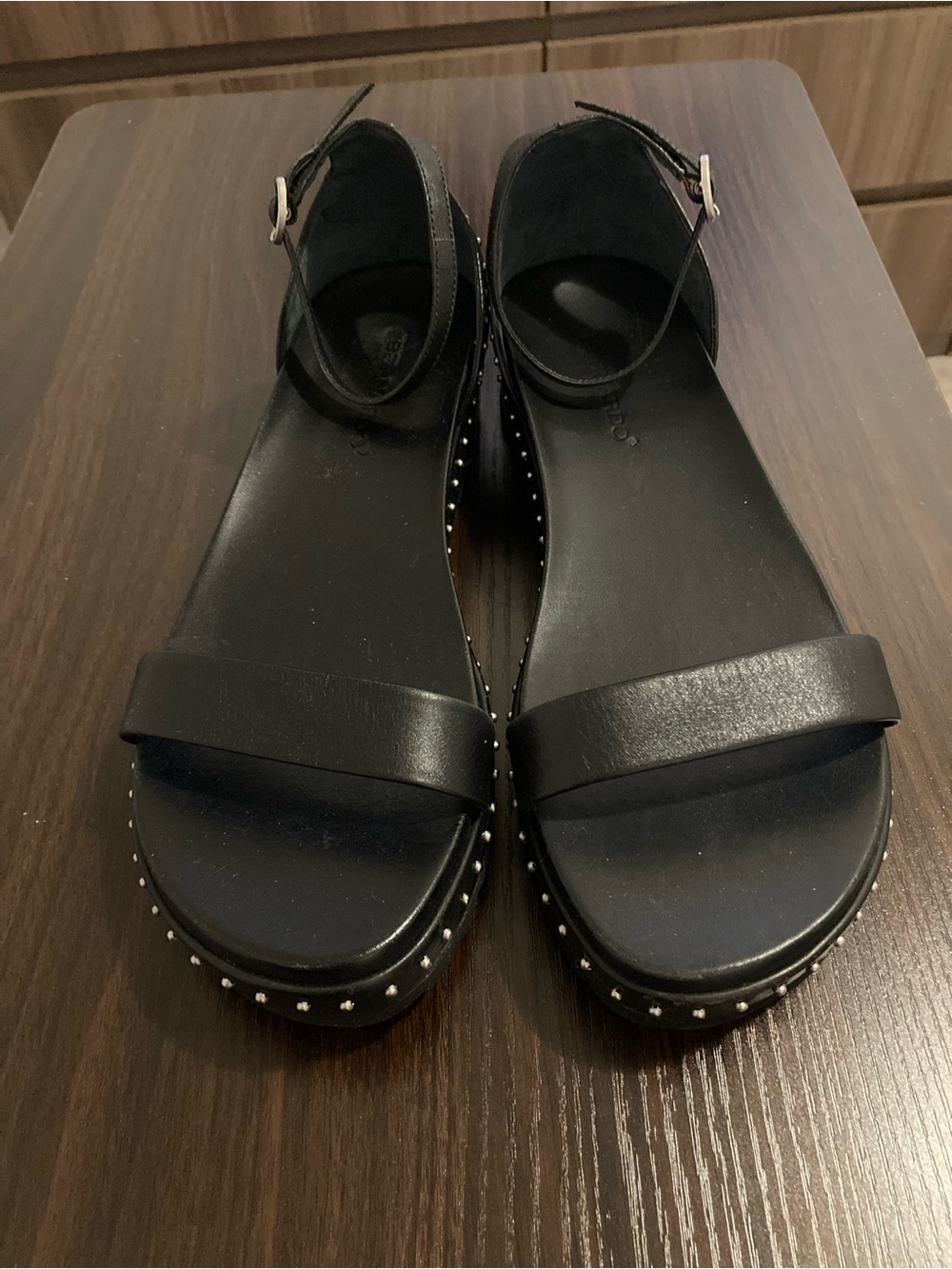 Bernardo Black Leather Studded Ankle-Strap Sandals